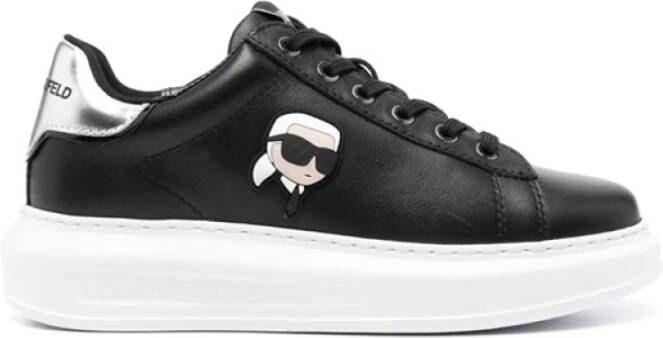 Karl Lagerfeld Zwarte leren sneakers met 3D-logo Black Dames