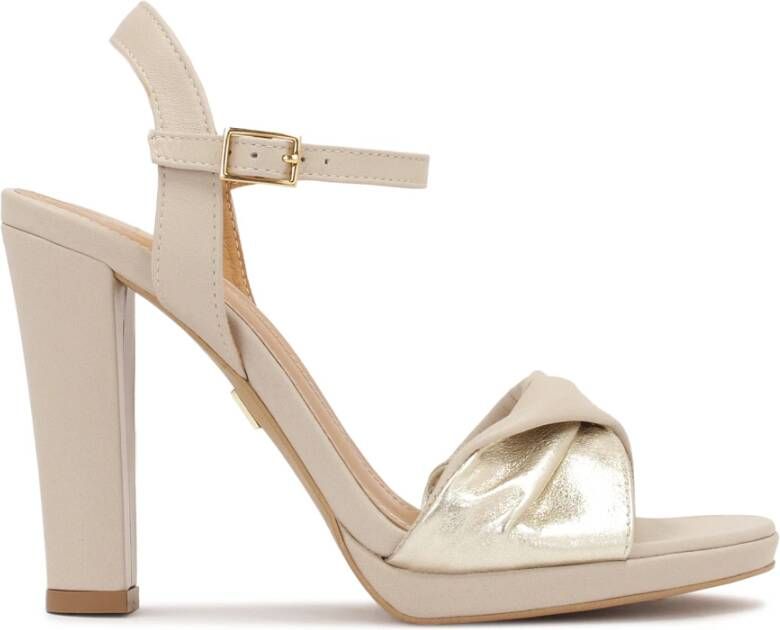 Kazar Beige en gouden sandalen met een brede hak Yellow Dames