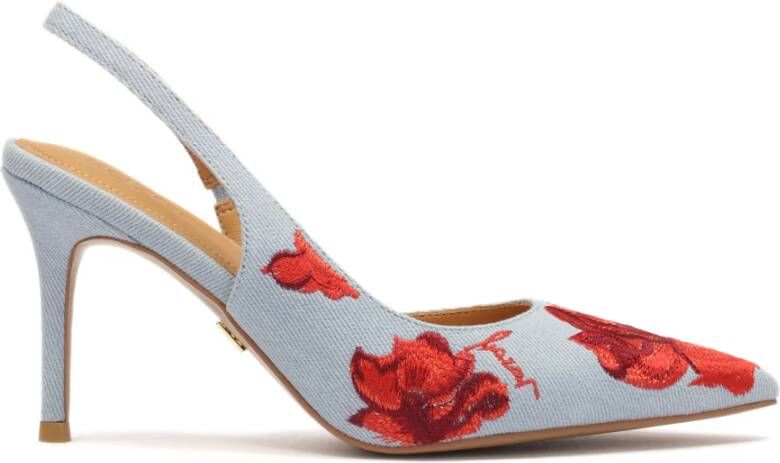 Kazar Blauwe bloemenstof slingback pumps Blue Dames