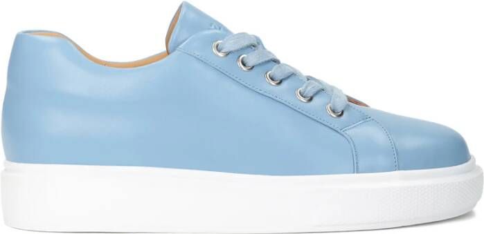 Kazar Blauwe leren sneakers op een witte zool Blue Dames