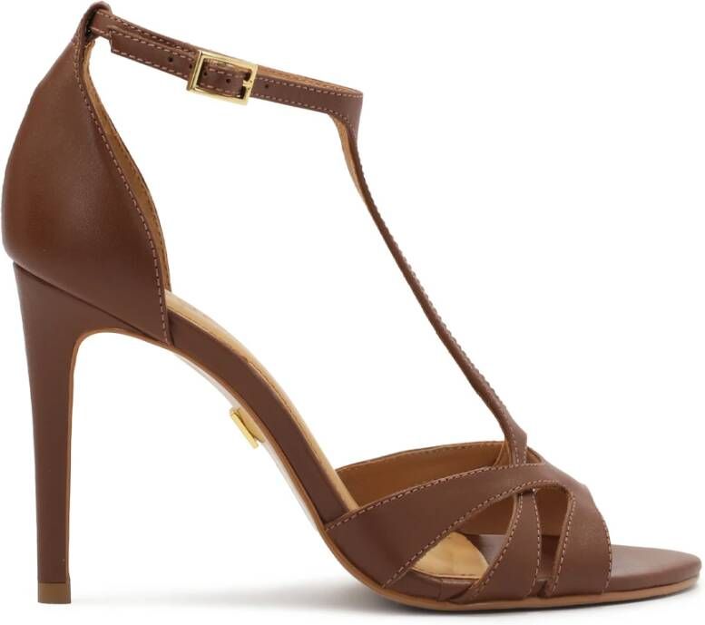 Kazar Bruine leren sandalen met verticale band Brown Dames