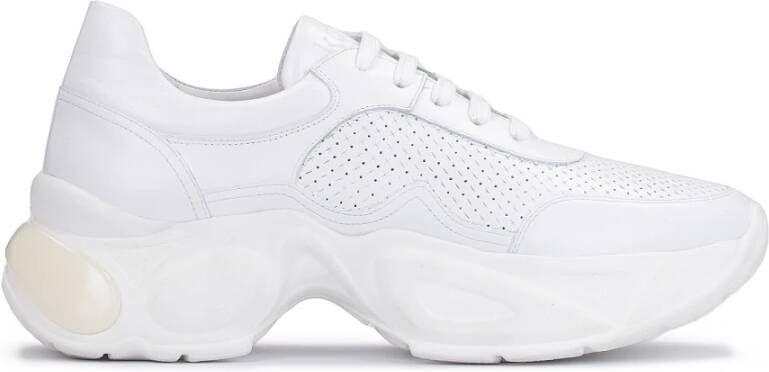 Kazar Dames witte leren sneakers met ergonomische dikke zool White Dames