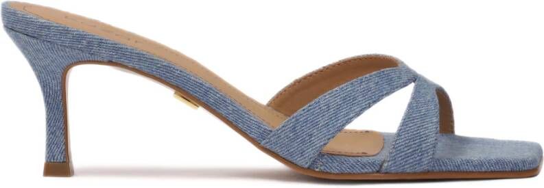 Kazar Denim muiltjes met twee bandjes op een stiletto hak Blue Dames