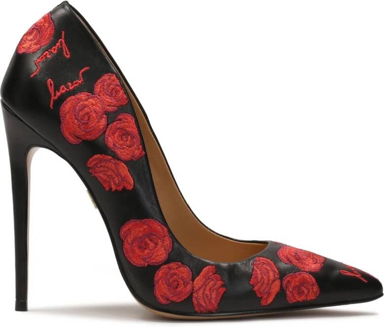 Kazar Elegante zwarte stiletto's met rode bloemen Multicolor Dames