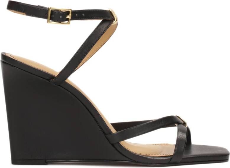 Kazar Gekruiste Banden Leren Plateau Sandalen Black Dames