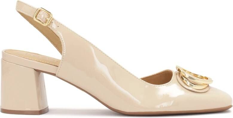 Kazar Gelakte pumps met open hiel op een lage paal Beige Dames