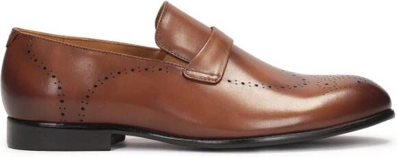 Kazar Heren leren loafers met roos decoratie Brown Heren