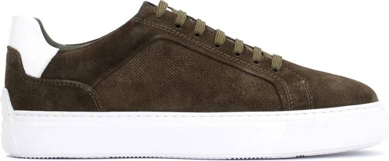 Kazar Heren suède khaki sneakers op een rechte zool Green Heren