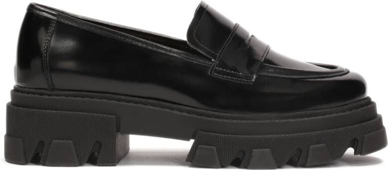 Kazar Leren loafers op een dikke zool Black Dames