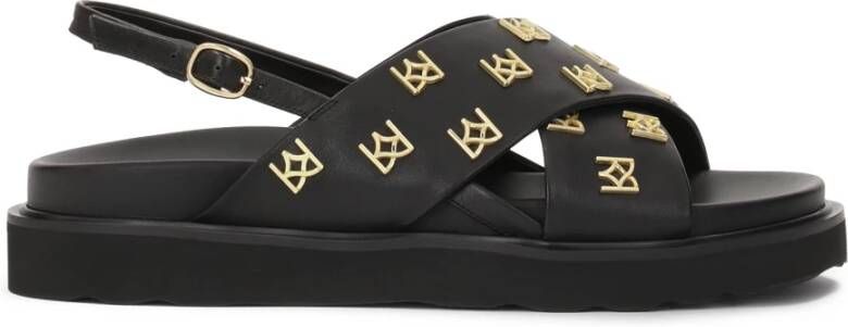 Kazar Platte sandalen versierd met metalen monogrammen Black Dames