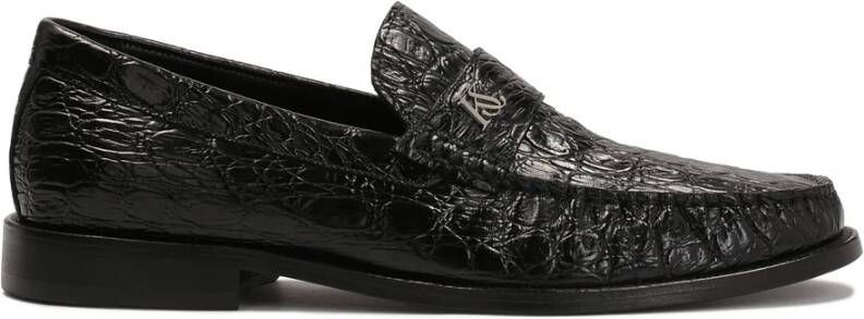 Kazar Studio Zwarte krokodil reliëf leren loafers Black Heren