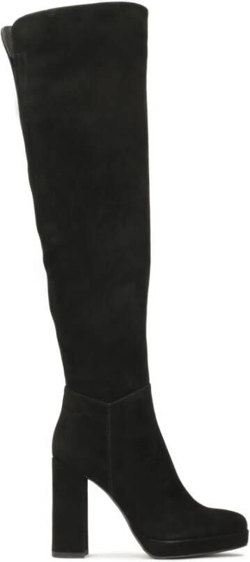 Kazar Suede musketiers met hoge hak en plateauzool Black Dames