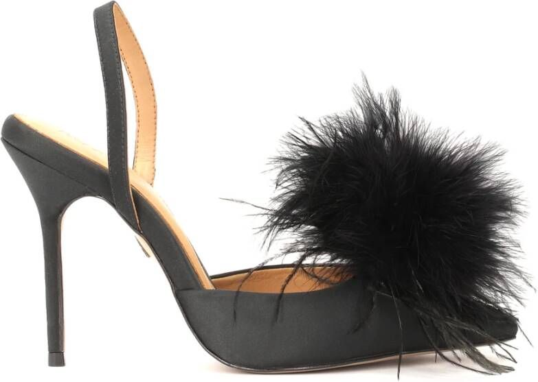 Kazar Zwarte avondslingback-pumps met veren Black Dames