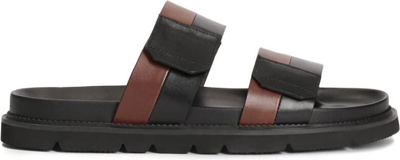 Kazar Zwarte en bruine slides met klittenbandsluitingen Black Heren