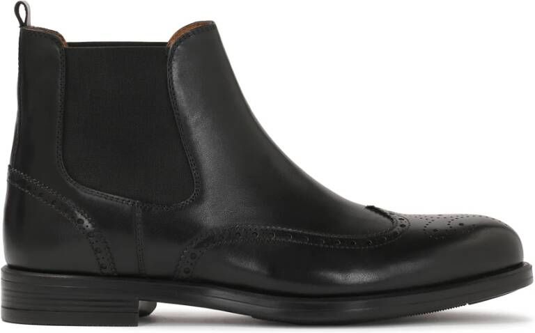 Kazar Zwarte Leren Chelsea Laarzen met Brogue Details Black Heren