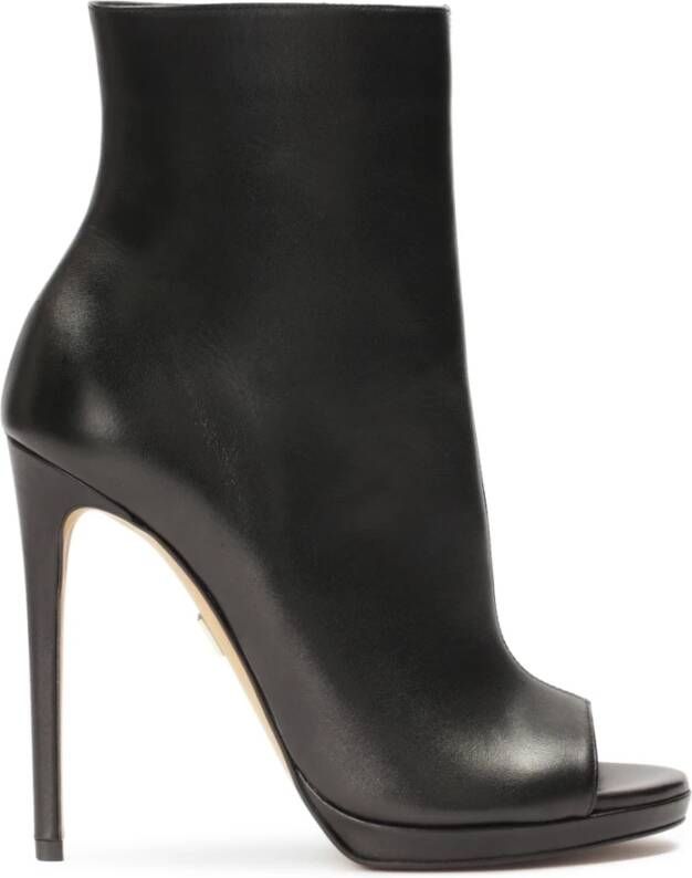 Kazar Zwarte leren peep toe laarzen met rits Black Dames