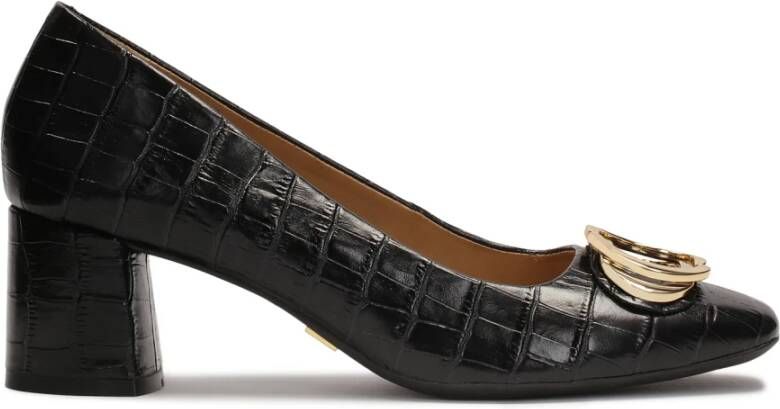 Kazar Zwarte leren pumps met dierenprint Black Dames