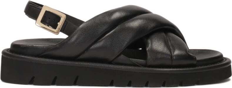 Kazar Zwarte leren sandalen op een rechte zool Black Dames