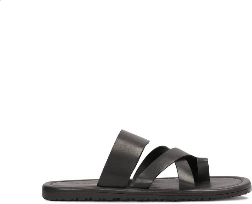 Kazar Zwarte leren slides in urban stijl voor mannen Black Heren