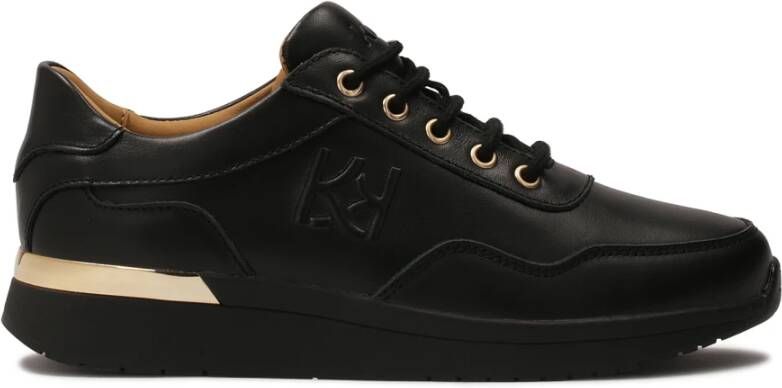 Kazar Zwarte leren sneakers met gouden accenten Black Dames