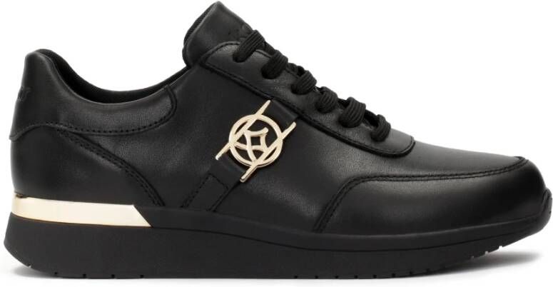 Kazar Zwarte leren sneakers versierd met gouden elementen Black Dames