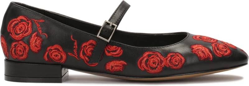 Kazar Zwarte platte pumps met bloemen Black Dames