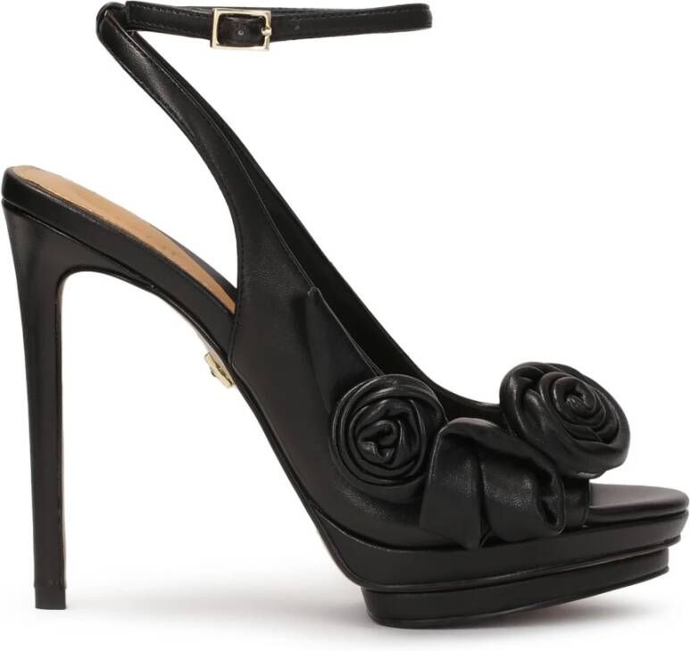 Kazar Zwarte sandalen met leren bloemen Black Dames