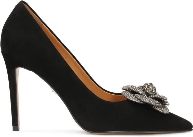 Kazar Zwarte suède pumps met glanzende bloem Black Dames