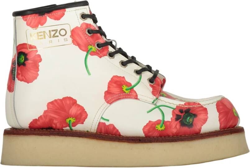 Kenzo Bloemenprint Leren Enkellaarzen White Heren