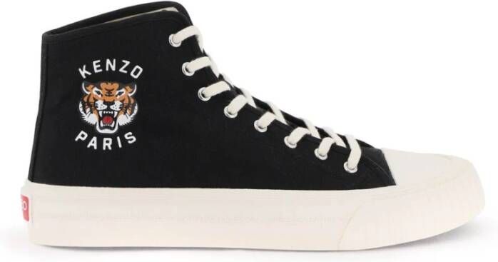 Kenzo Canvas High Top Sneakers met Lucky Tiger Print Black Dames