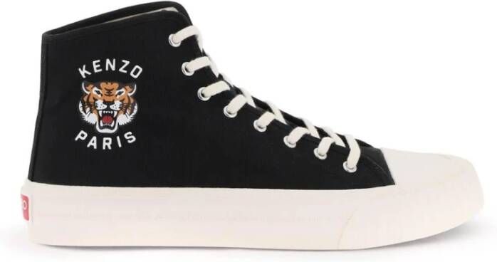 Kenzo Canvas High Top Sneakers met Lucky Tiger Print Black