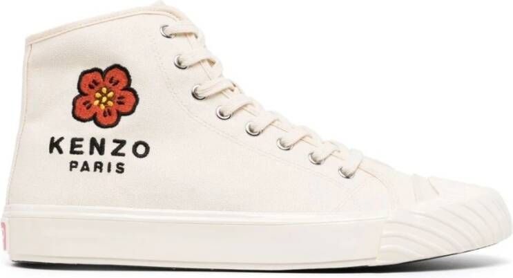 Kenzo Hoge sneakers voor dames in crèmekleurig canvas met Boke Flower-patroon Beige Dames