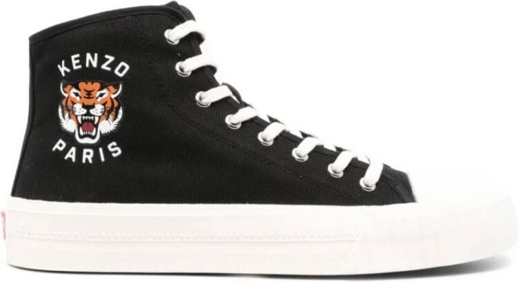 Kenzo Canvas High Top Sneakers met Lucky Tiger Print Black