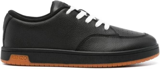 Kenzo Zwarte Korrelige Leren Sneakers Logo Patch Black Heren