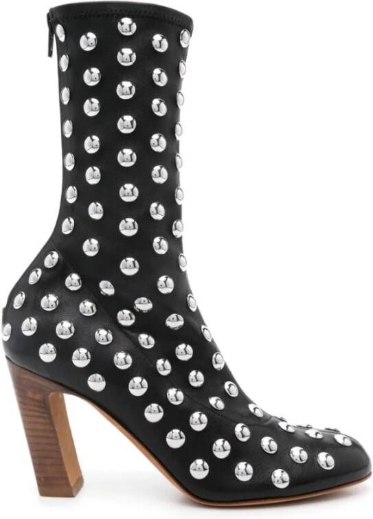 Khaite Studded Zwarte Leren Enkellaarzen Black Dames