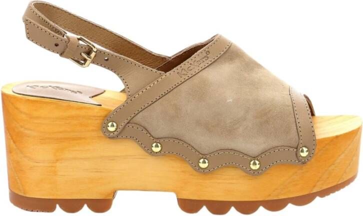 Kickers Houten Sleehak Sandalen Beige Dames