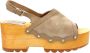 Kickers Houten Sleehak Sandalen Beige Dames - Thumbnail 1