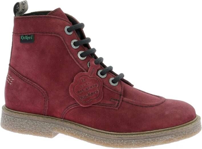 Kickers Legendarische Veterschoenen van Leer Red Dames