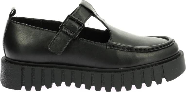 Kickers Stijlvolle Famack Leren Gesp Schoenen Black Dames