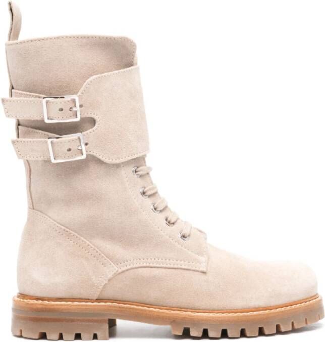 Kiton Beige Suède Mid-Calf Veterschoenen Beige Dames