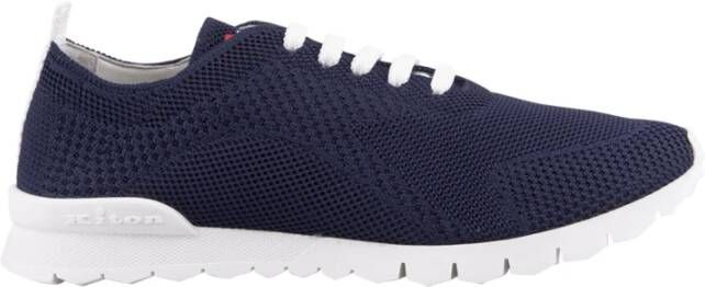 Kiton Blauwe Katoen Elastaan Leren Rubber Sneakers Blue Heren