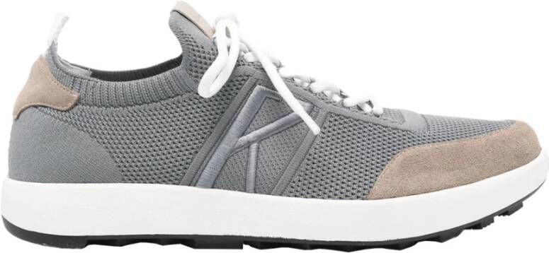 Kiton Grijze Stof en Leren Sneakers Gray Heren