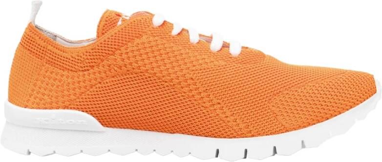 Kiton Oranje Katoen Elastaan Leren Sneakers Orange Heren