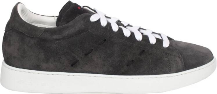 Kiton Suède Leren Sneakers Rubberen Zool Italië Gray Heren