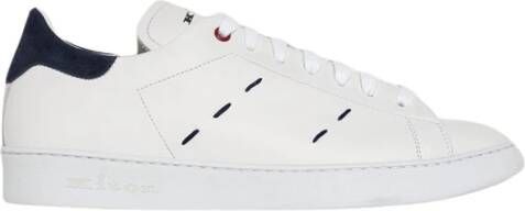 Kiton Witte kalfsleren sneakers met blauwe stiksels White Heren