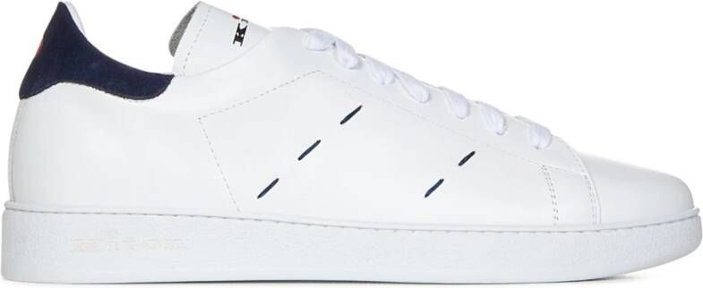 Kiton Witte Leren Sneakers met Blauwe en Rode Stiksels Wit Heren