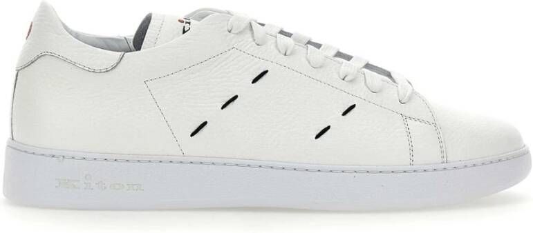 Kiton Witte Leren Sneakers met Rode Stiksels White Heren