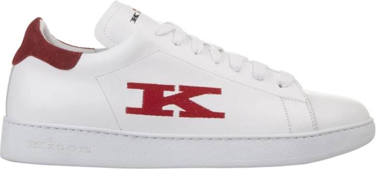 Kiton Witte Sneakers met Rode Suède Hiel White Heren