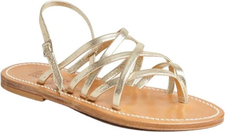 K.jacques Champagne Leren Strappy Platte Sandalen Yellow Dames