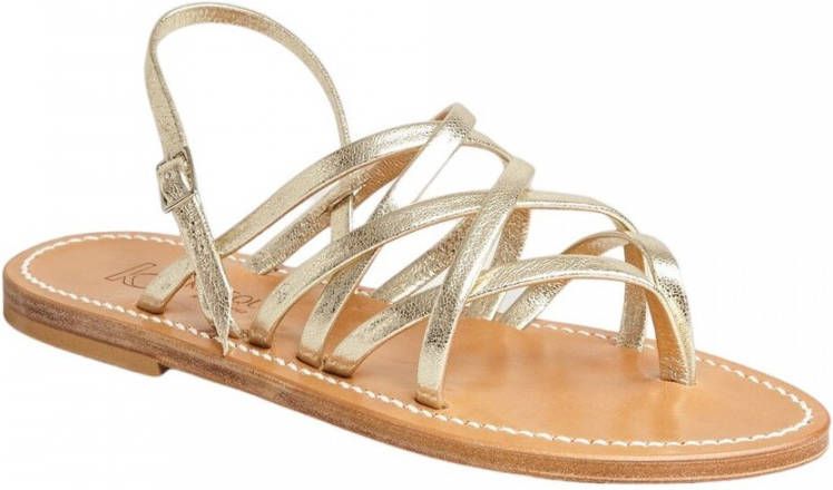 K.jacques Champagne Leren Strappy Platte Sandalen Yellow Dames